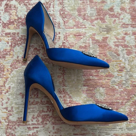 Badgley Mischka Blue Satin Heels - Picture 3 of 11